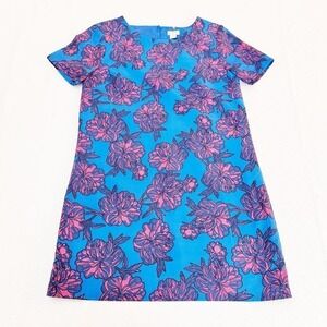 J. Crew Printed Flower Shift Dress Blue Size 4 Petite